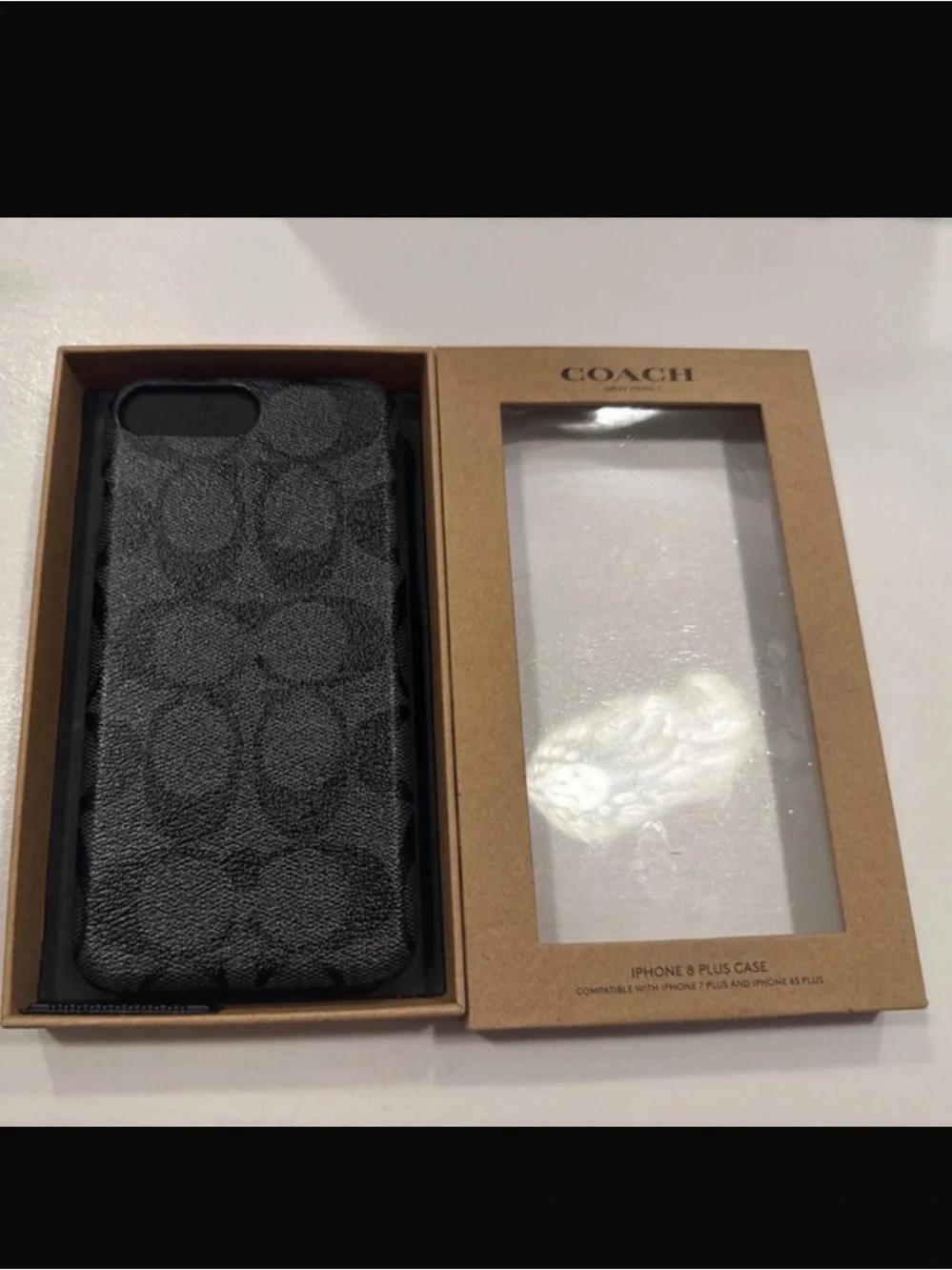 Coach Black Signature Pattern Leather iPhone Case fits 6s plus , 7 plus , 8 plus